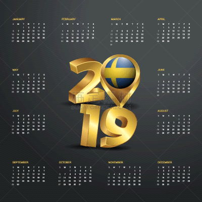 2019,模板,日历,字体,金色,新年,国内著名景点,白昼,商务,瑞典