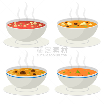 热,绘画插图,矢量,分离着色,蔬菜汤,白色背景,素食,传统,蔬菜,清新