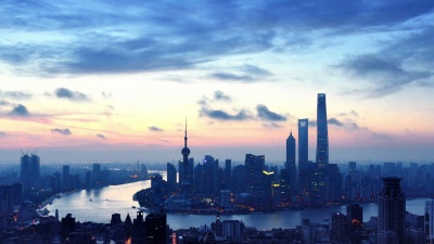   中国上海天际线日出时差