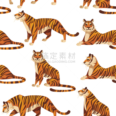 野生动物,动物,四方连续纹样,绘画插图,卡通,平坦的,虎,矢量,式样,化妆舞会服