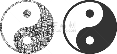 阴阳符,数字,抽象拼贴画,二进制码,哲学家,平衡,全球通讯,一对,东亚