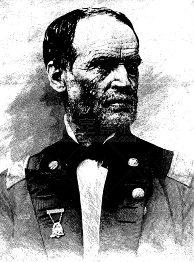 General Sherman,白色,男商人,矢量,雕刻图像,黑色,复古