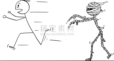 木乃伊化的,男人,卡通,背面视角,惊骇,恐惧,恐怖,跑,害怕