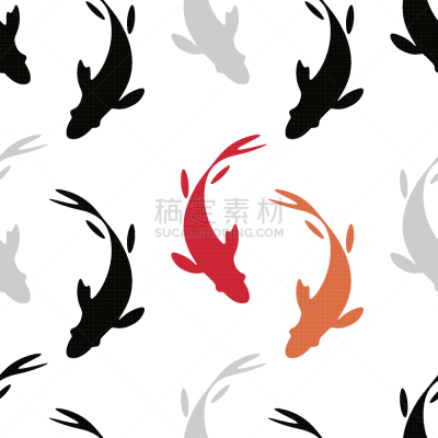 四方连续纹样,鲤鱼,锦鲤,绘画插图,墨水,传统,纺织品,动物图案,池塘,动物