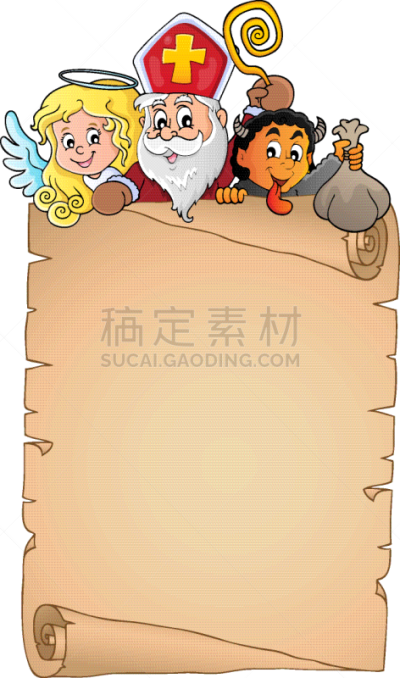 羊皮纸,数字1,主题,传统,部分,有角的,恶魔,节日,牧羊人之杖,绘画插图