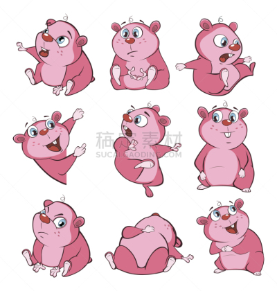 可爱的,绘画插图,矢量,豚鼠,动画片,掌上电子游戏,粉色,幽默,友谊,艺术