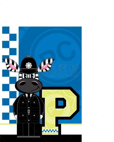 斑马,警官,英文字母P,制服,矢量,紧急救援,字母,铜,教育