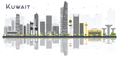 科威特市,城市天际线,灰色,建筑外部,旅途,商务,建筑,都市风景,市区,剪影