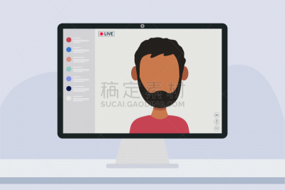 流媒体,矢量,概念,绘画插图,事件,平坦的,视频会议,人,男性,青年人