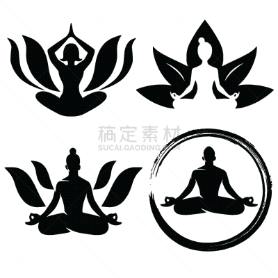 品牌名称,瑜伽,传统,模板,女人,涂料,冥想,设计,布置,绘制