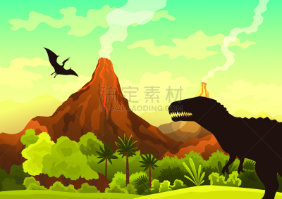烟,绘画插图,绿色,山,矢量,地形,恐龙,火山,植物群,史前时代