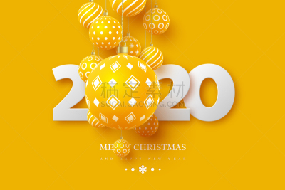 2020,三维图形,标志,新年前夕,圣诞球,悬挂的,华丽的,传统,请柬,问候