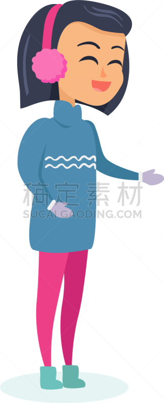 分离着色,白色,女孩,闭着眼睛,可爱的,热,冬天,图像,微笑,休闲