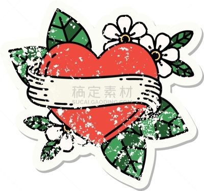 标签,仿旧磨损的效果,心型,传统,浪漫,卷,复古风格,绘画插图,情人节