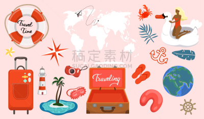组物体,矢量,数码图形,空的,背景分离,浮标,行李,手提箱,环境,天气
