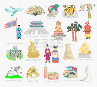 乱画,可爱的,旅途,国内著名景点,传统,名声,韩国,旅行者,建筑,布置