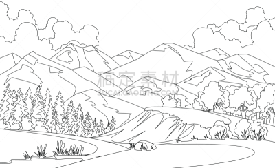 草图,矢量,田地,黎明,背景,夏天,天空,绘画插图,卡通,平坦的