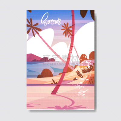 证章,夏天,地形,海滩,棕榈树,计划书,浮标,信函,模板,日落
