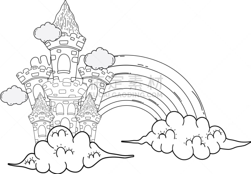 自然美,童话故事,彩虹,城堡,可爱的,飘然,建筑业,复古,虚构