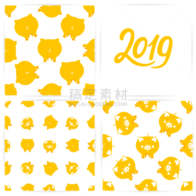 可爱的,春节,猪,黄色,2019,文字,式样,动物手,历书,哺乳纲