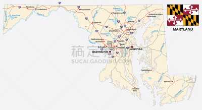 马里兰,路线图,州,联邦大楼,旅途,美国州际公路,大西洋,河流,主干路