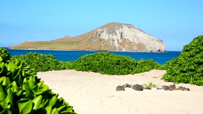 夏威夷瓦胡岛迎风的Makapuu海滩上的兔子岛