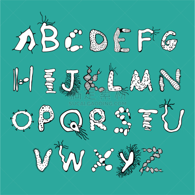 生物学,字体,华丽的,微生物学,单词,显微镜,字母,噬菌体,动物