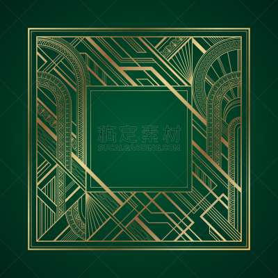 边框,黄金,暗色,Art Deco风格,绿色背景,新年前夕,2019,华丽的,请柬