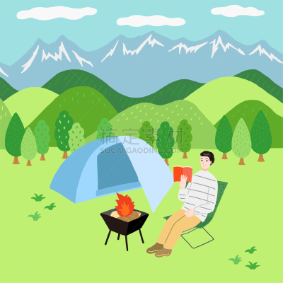 男人,夏天,山,书,读书