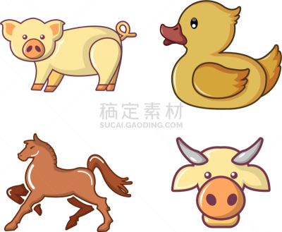 家畜,卡通,图标集,汉普郡,分离着色,可爱的,农业,白色,宠物,自然