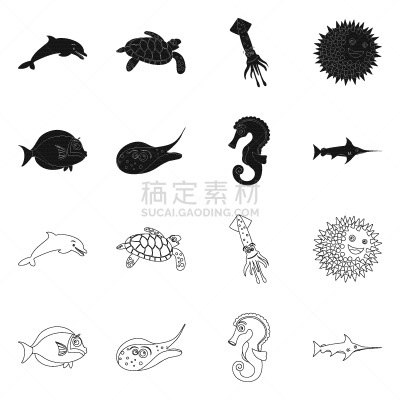 动物,海洋,图标,可爱的,触须,野生动物,海豚,魟鱼,船