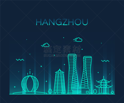 城市天际线,杭州,浙江省,城市,名声,湖,建筑,剪影