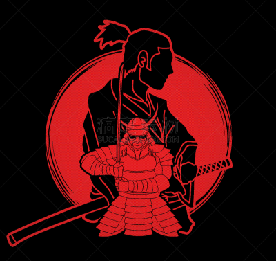 两只动物,卡通,日本武士,分离着色,空手道,人,构图
