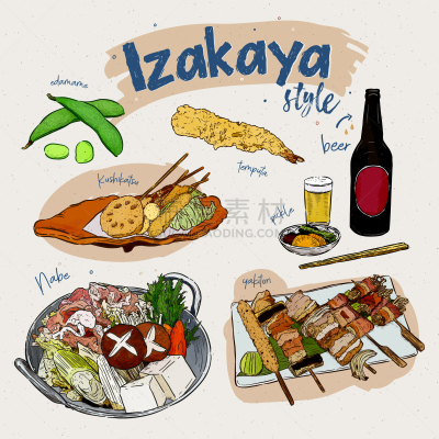 酒屋,日本食品,四元素,高雅,日本,饮料,传统,寿司,含酒精饮料,绘制