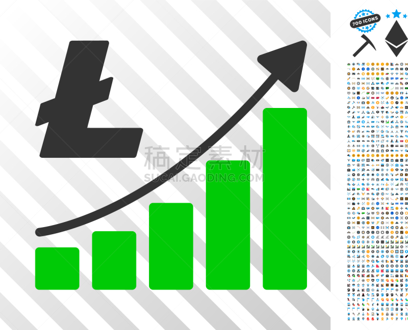 时髦的,莱特币,计算机图标,平坦的,图表,顶部,图像,奖励,生长