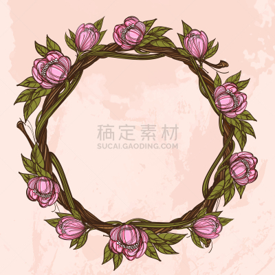 枝,枝繁叶茂,圆形,边框,华丽的,梦符咒,图像,复古,做,装饰