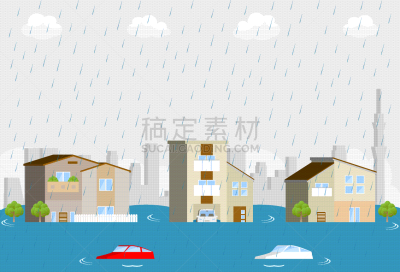 水灾,绘画插图,居住区,城镇景观,环境,天气,暴风雨,城市,都市风景
