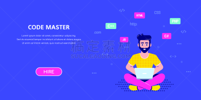 绘画插图,男人,设计师,扁平化设计,性格,传媒,超文本链接标示语言,专业人员,仅男人,技术