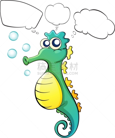 海马,卡通,可爱的,长方形,太空,云,图像,海洋,模板,想