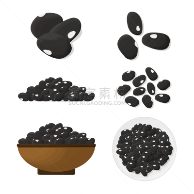 图标集,矢量,黑豆,蔬菜,暗色,自然界的状态,背景分离,食品,食品杂货,成分