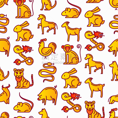 猴子,十二生肖,狗,细的,猪,山羊,四方连续纹样,兔子,背景,绘画插图