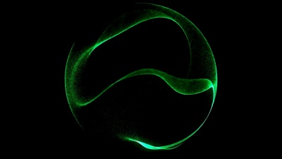 摘要背景发光粒子和线框的3D数字波。发光粒子的爆炸。未来技术风格背景。