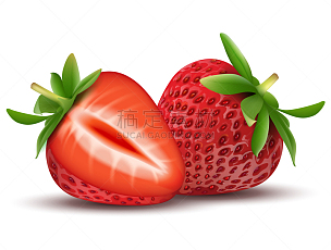 whole strawberry fruit and sliced segments