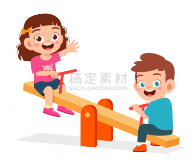 可爱的,儿童,跷跷板,进行中,幸福,男孩,女孩,玩具,小的,童年