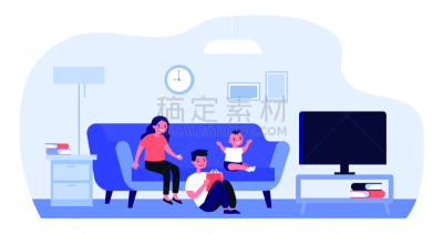 看电视,儿童,幸福,住宅内部,背景分离,家庭,父母,环境,天气,电视秀