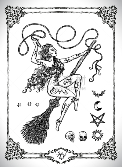 女人,女巫,扫帚,分离着色,自然美,古董,猜疑,复古