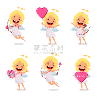可爱的,女孩,丘比特,动画片,贺卡,浪漫,翅膀,婚礼,布置,爱