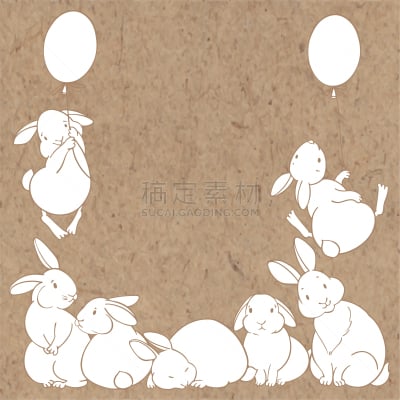 可爱的,贺卡,请柬,兔子,矢量,纸,卡夫,脐钉,卡通,设计