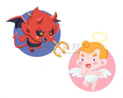 可爱的,恶魔,天使,卡通,时尚,怪异,魔鬼,小的