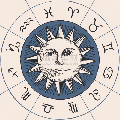 圆形,标志,太阳,秘密,华丽的,天秤座,水瓶座,过去,绘制,复古